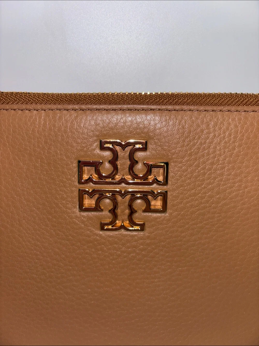 Tory Burch Caramel Leather Logo Wristlet